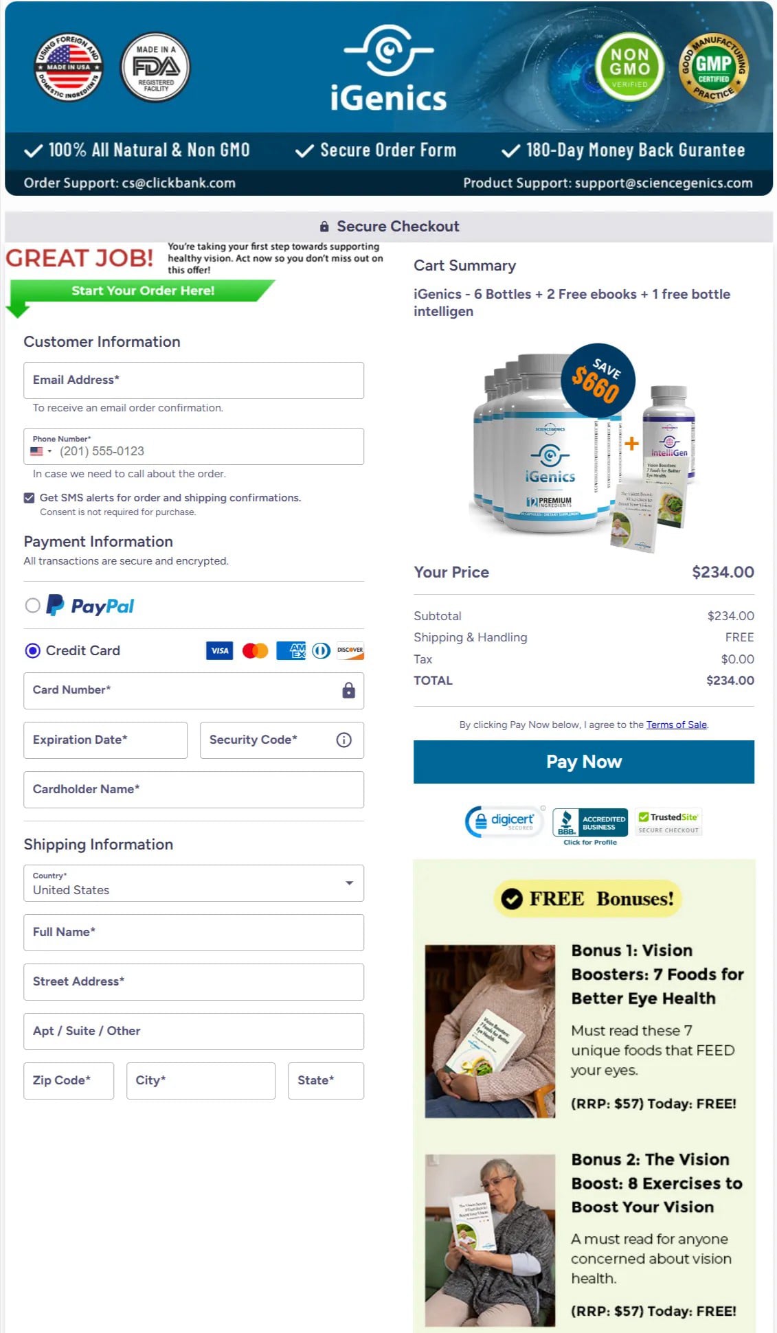 iGenics Checkout page